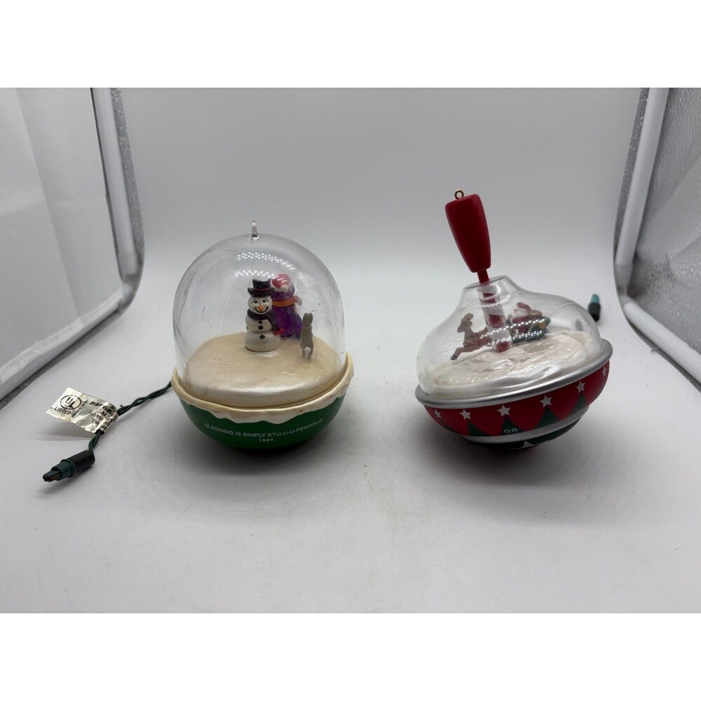 Vintage Hallmark Barney, Snowman Magic & Santa's Spin Top Light Motion Ornament